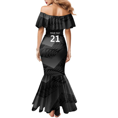 New Zealand Cricket Custom Family Matching Mermaid Dress and Hawaiian Shirt Potae Pango Black Fern Pattern