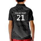 New Zealand Cricket Custom Kid Polo Shirt Potae Pango Black Fern Pattern