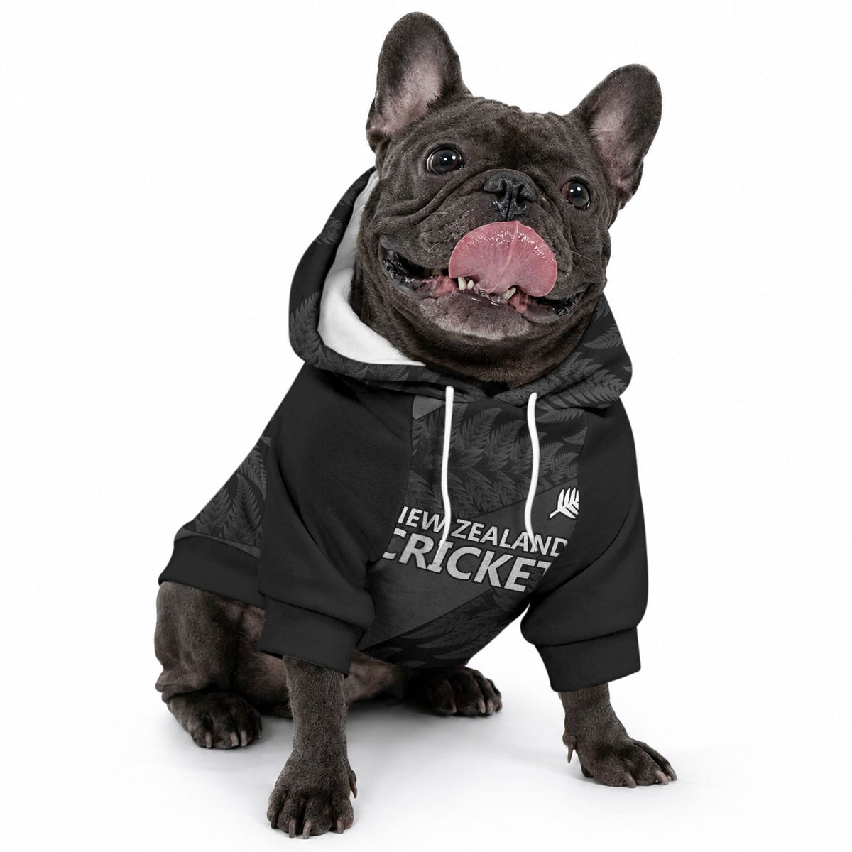 New Zealand Cricket Custom Pet Hoodie Potae Pango Black Fern Pattern