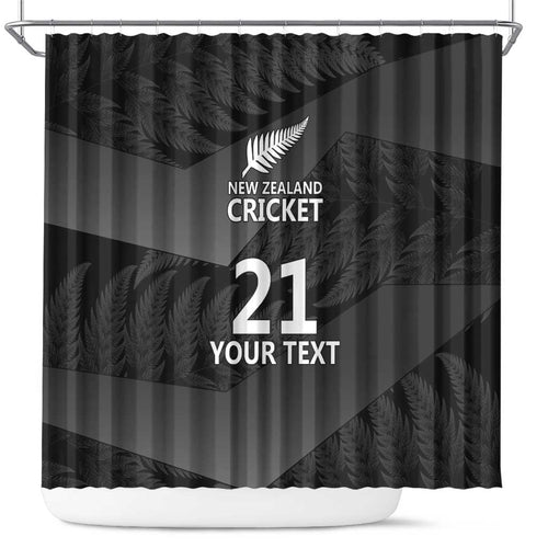 New Zealand Cricket Custom Shower Curtain Potae Pango Black Fern Pattern