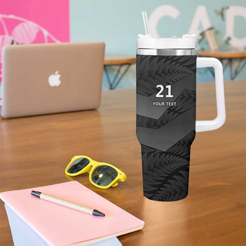 New Zealand Cricket Custom Tumbler With Handle Potae Pango Black Fern Pattern