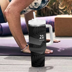 New Zealand Cricket Custom Tumbler With Handle Potae Pango Black Fern Pattern