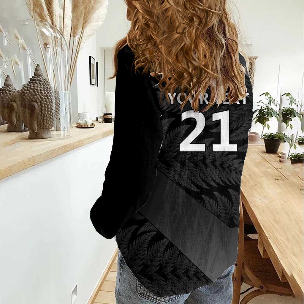 New Zealand Cricket Custom Women Casual Shirt Potae Pango Black Fern Pattern