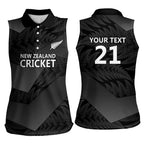 New Zealand Cricket Custom Women Sleeveless Polo Shirt Potae Pango Black Fern Pattern