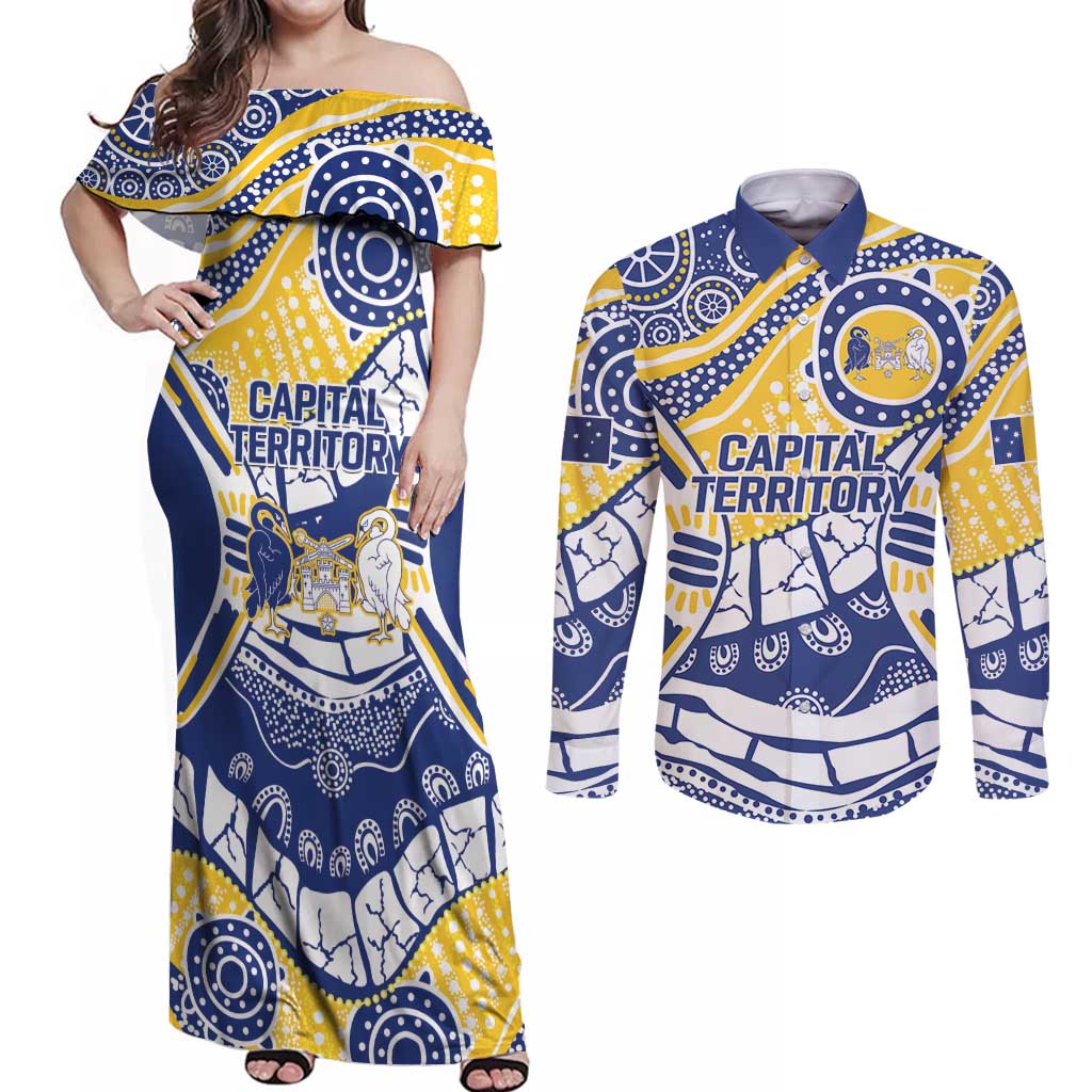 Australian Capital Territory Couples Matching Off Shoulder Maxi Dress and Long Sleeve Button Shirt For The King The Law And The People