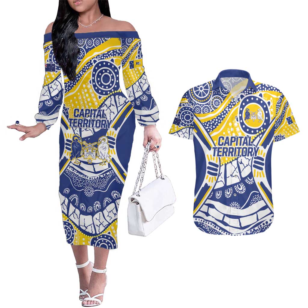 Australian Capital Territory Couples Matching Off The Shoulder Long Sleeve Dress and Hawaiian Shirt For The King The Law And The People