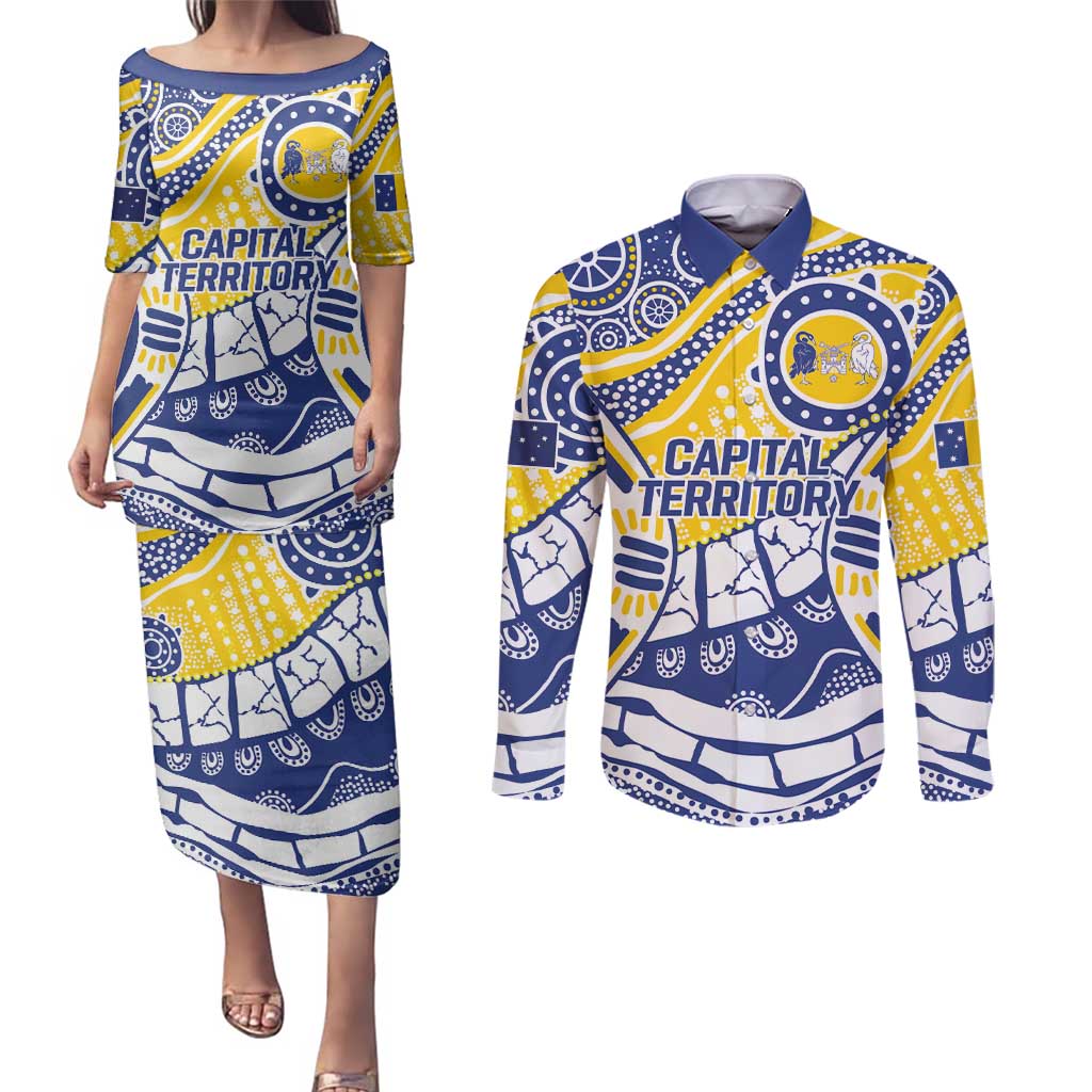 Australian Capital Territory Couples Matching Puletasi and Long Sleeve Button Shirt For The King The Law And The People