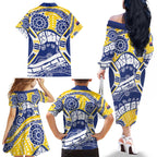 Australian Capital Territory Family Matching Off The Shoulder Long Sleeve Dress and Hawaiian Shirt For The King The Law And The People