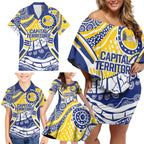 Australian Capital Territory Family Matching Off Shoulder Short Dress and Hawaiian Shirt For The King The Law And The People