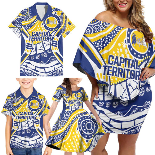 Australian Capital Territory Family Matching Off Shoulder Short Dress and Hawaiian Shirt For The King The Law And The People