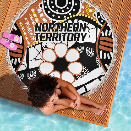 Australian Northern Territory Beach Blanket Aboriginal with Sturt's Desert Rose