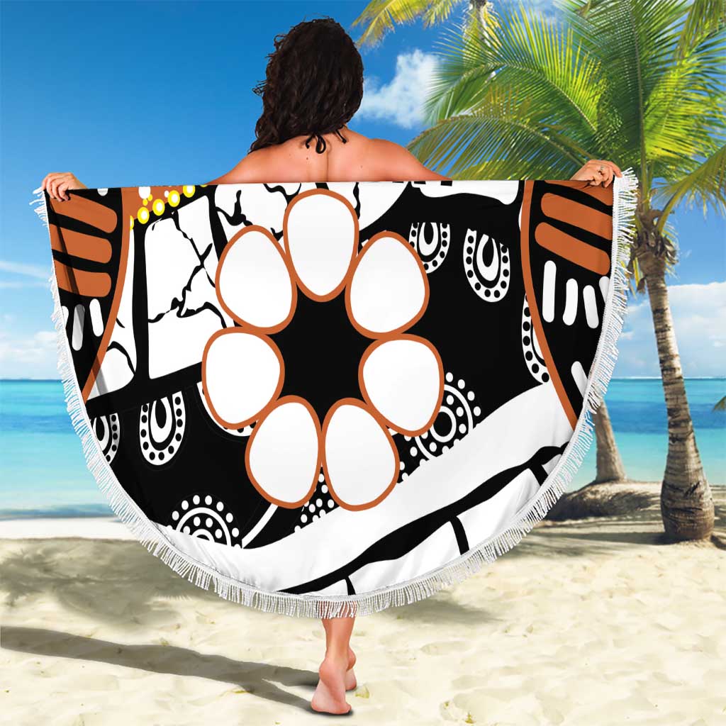 Australian Northern Territory Beach Blanket Aboriginal with Sturt's Desert Rose