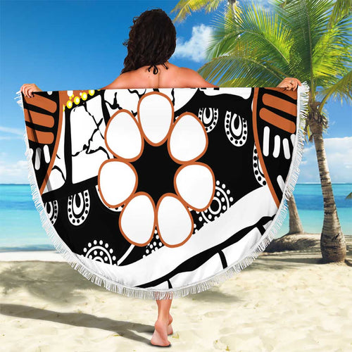 Australian Northern Territory Beach Blanket Aboriginal with Sturt's Desert Rose