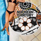 Australian Northern Territory Beach Blanket Aboriginal with Sturt's Desert Rose