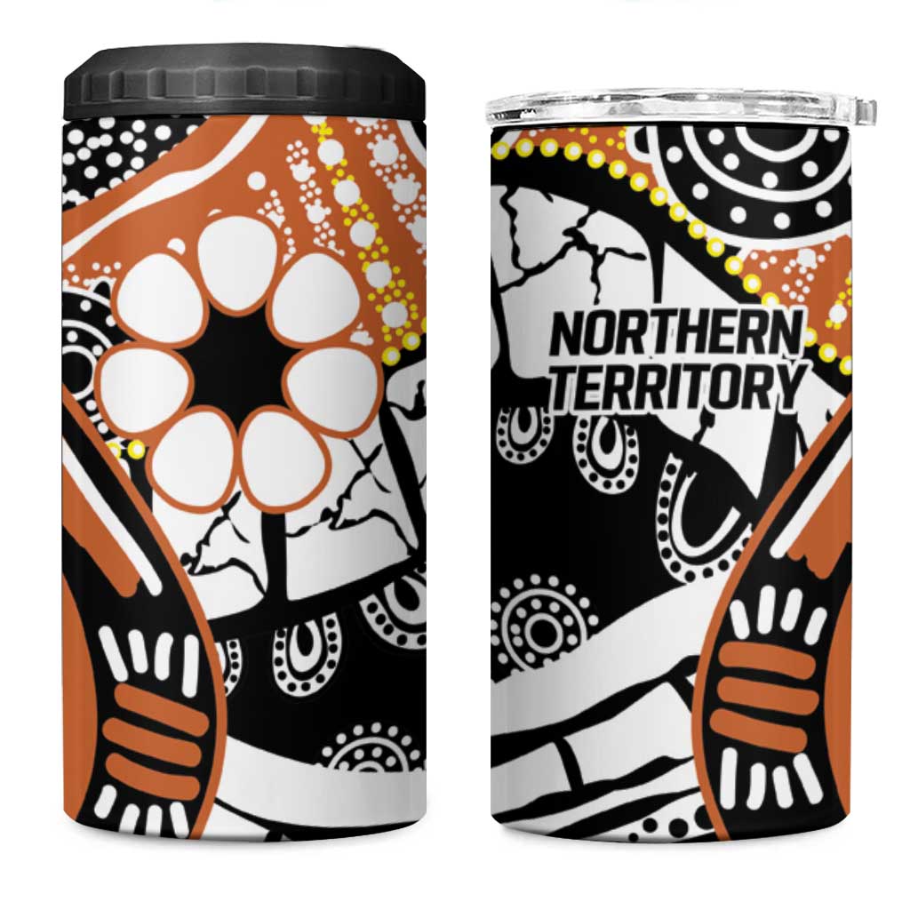 Australian Northern Territory 4 in 1 Can Cooler Tumbler Aboriginal with Sturt's Desert Rose
