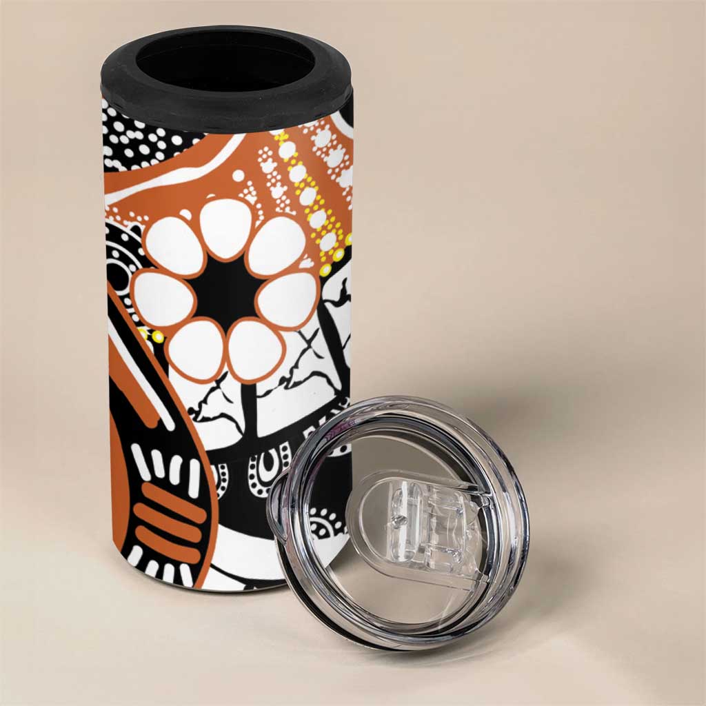 Australian Northern Territory 4 in 1 Can Cooler Tumbler Aboriginal with Sturt's Desert Rose