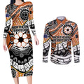 Australian Northern Territory Couples Matching Long Sleeve Bodycon Dress and Long Sleeve Button Shirt Aboriginal with Sturt's Desert Rose