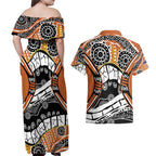 Australian Northern Territory Couples Matching Off Shoulder Maxi Dress and Hawaiian Shirt Aboriginal with Sturt's Desert Rose