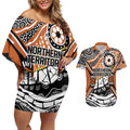Australian Northern Territory Couples Matching Off Shoulder Short Dress and Hawaiian Shirt Aboriginal with Sturt's Desert Rose