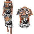 Australian Northern Territory Couples Matching Puletasi and Hawaiian Shirt Aboriginal with Sturt's Desert Rose