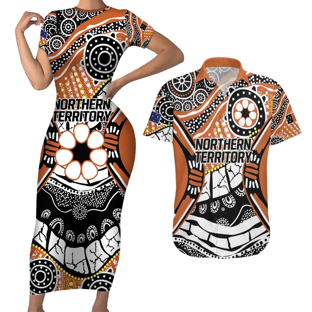 Australian Northern Territory Couples Matching Short Sleeve Bodycon Dress and Hawaiian Shirt Aboriginal with Sturt's Desert Rose