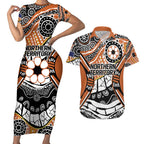 Australian Northern Territory Couples Matching Short Sleeve Bodycon Dress and Hawaiian Shirt Aboriginal with Sturt's Desert Rose