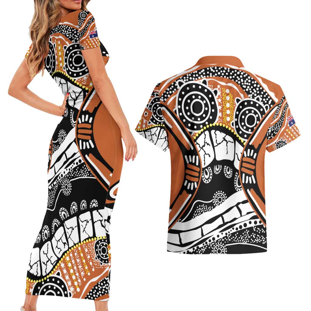 Australian Northern Territory Couples Matching Short Sleeve Bodycon Dress and Hawaiian Shirt Aboriginal with Sturt's Desert Rose