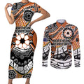 Australian Northern Territory Couples Matching Short Sleeve Bodycon Dress and Long Sleeve Button Shirt Aboriginal with Sturt's Desert Rose