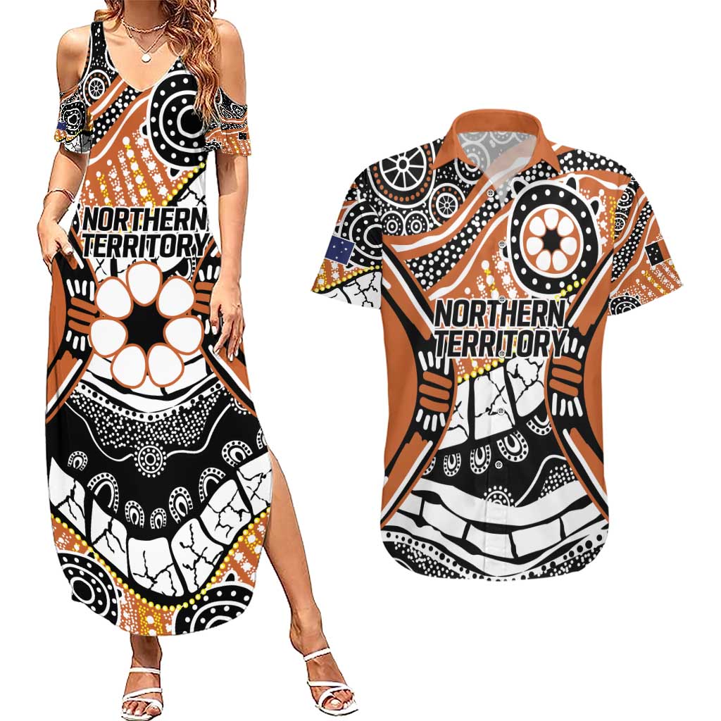Australian Northern Territory Couples Matching Summer Maxi Dress and Hawaiian Shirt Aboriginal with Sturt's Desert Rose