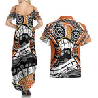 Australian Northern Territory Couples Matching Summer Maxi Dress and Hawaiian Shirt Aboriginal with Sturt's Desert Rose
