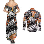 Australian Northern Territory Couples Matching Summer Maxi Dress and Long Sleeve Button Shirt Aboriginal with Sturt's Desert Rose