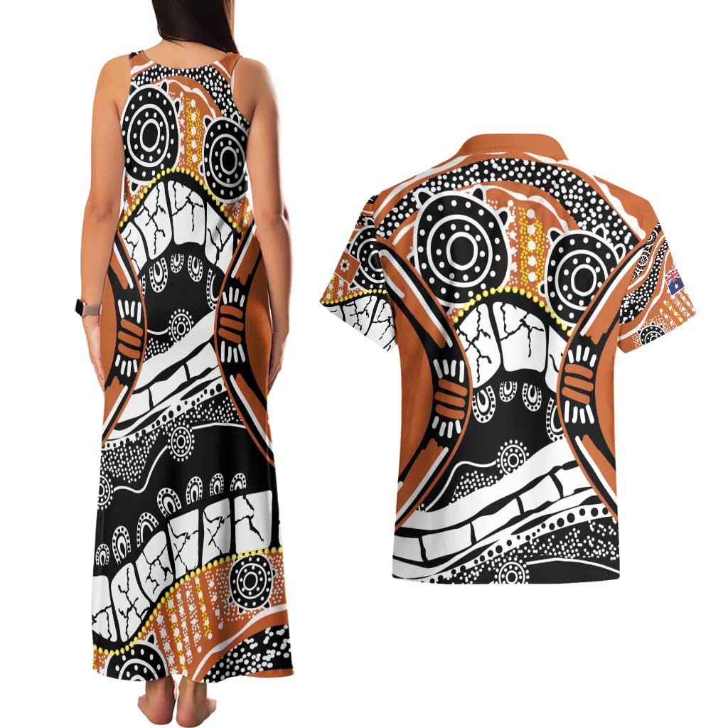 Australian Northern Territory Couples Matching Tank Maxi Dress and Hawaiian Shirt Aboriginal with Sturt's Desert Rose
