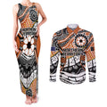 Australian Northern Territory Couples Matching Tank Maxi Dress and Long Sleeve Button Shirt Aboriginal with Sturt's Desert Rose