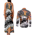 Australian Northern Territory Couples Matching Tank Maxi Dress and Long Sleeve Button Shirt Aboriginal with Sturt's Desert Rose