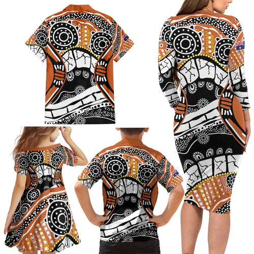 Australian Northern Territory Family Matching Long Sleeve Bodycon Dress and Hawaiian Shirt Aboriginal with Sturt's Desert Rose