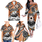 Australian Northern Territory Family Matching Off The Shoulder Long Sleeve Dress and Hawaiian Shirt Aboriginal with Sturt's Desert Rose