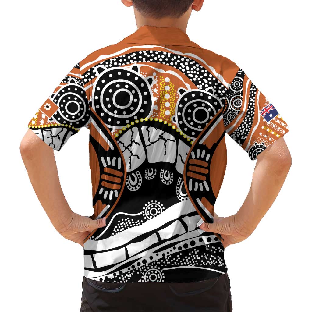 Australian Northern Territory Family Matching Off Shoulder Maxi Dress and Hawaiian Shirt Aboriginal with Sturt's Desert Rose