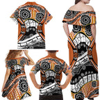 Australian Northern Territory Family Matching Off Shoulder Maxi Dress and Hawaiian Shirt Aboriginal with Sturt's Desert Rose