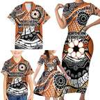 Australian Northern Territory Family Matching Short Sleeve Bodycon Dress and Hawaiian Shirt Aboriginal with Sturt's Desert Rose