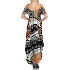 Australian Northern Territory Family Matching Summer Maxi Dress and Hawaiian Shirt Aboriginal with Sturt's Desert Rose