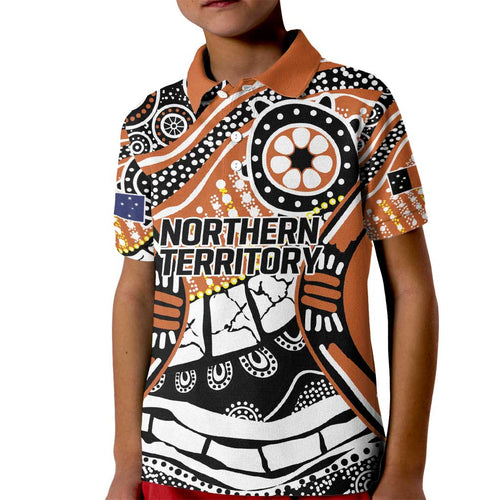 Australian Northern Territory Kid Polo Shirt Aboriginal with Sturt's Desert Rose