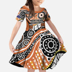 Australian Northern Territory Kid Short Sleeve Dress Aboriginal with Sturt's Desert Rose