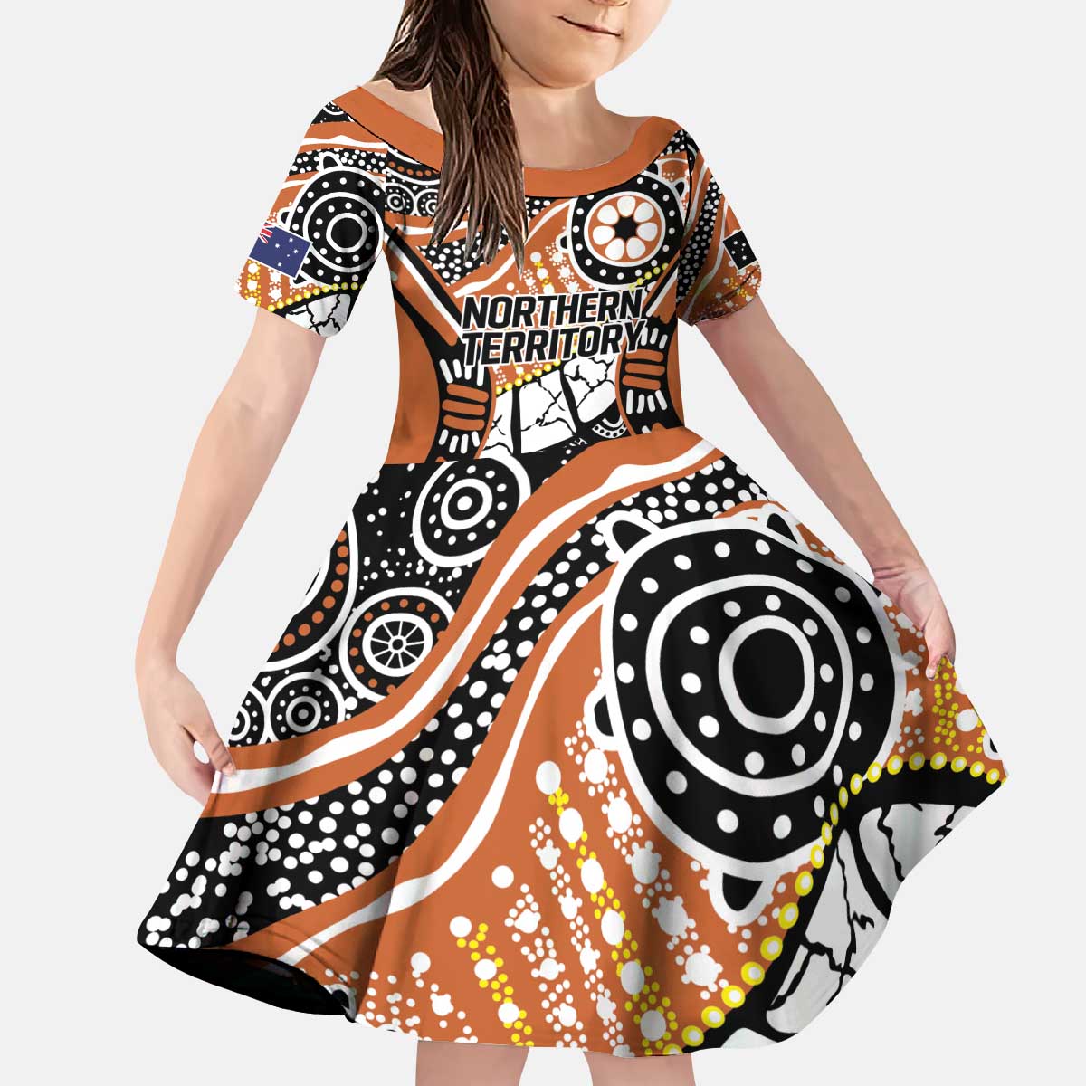 Australian Northern Territory Kid Short Sleeve Dress Aboriginal with Sturt's Desert Rose