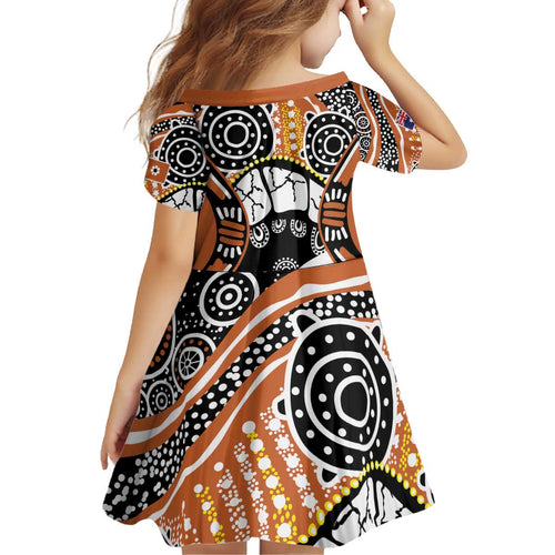 Australian Northern Territory Kid Short Sleeve Dress Aboriginal with Sturt's Desert Rose