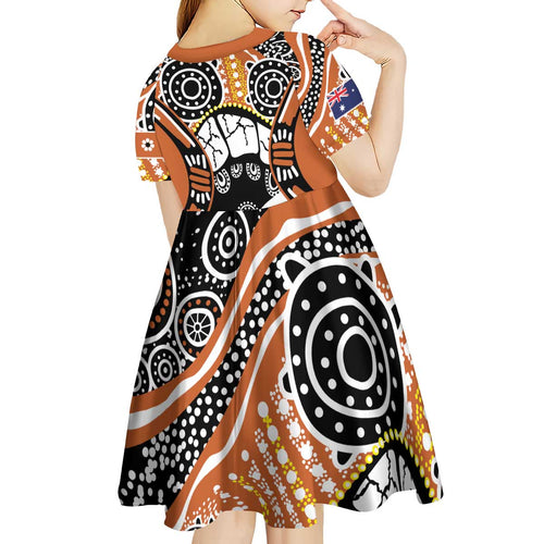 Australian Northern Territory Kid Short Sleeve Dress Aboriginal with Sturt's Desert Rose