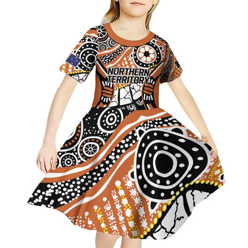 Australian Northern Territory Kid Short Sleeve Dress Aboriginal with Sturt's Desert Rose