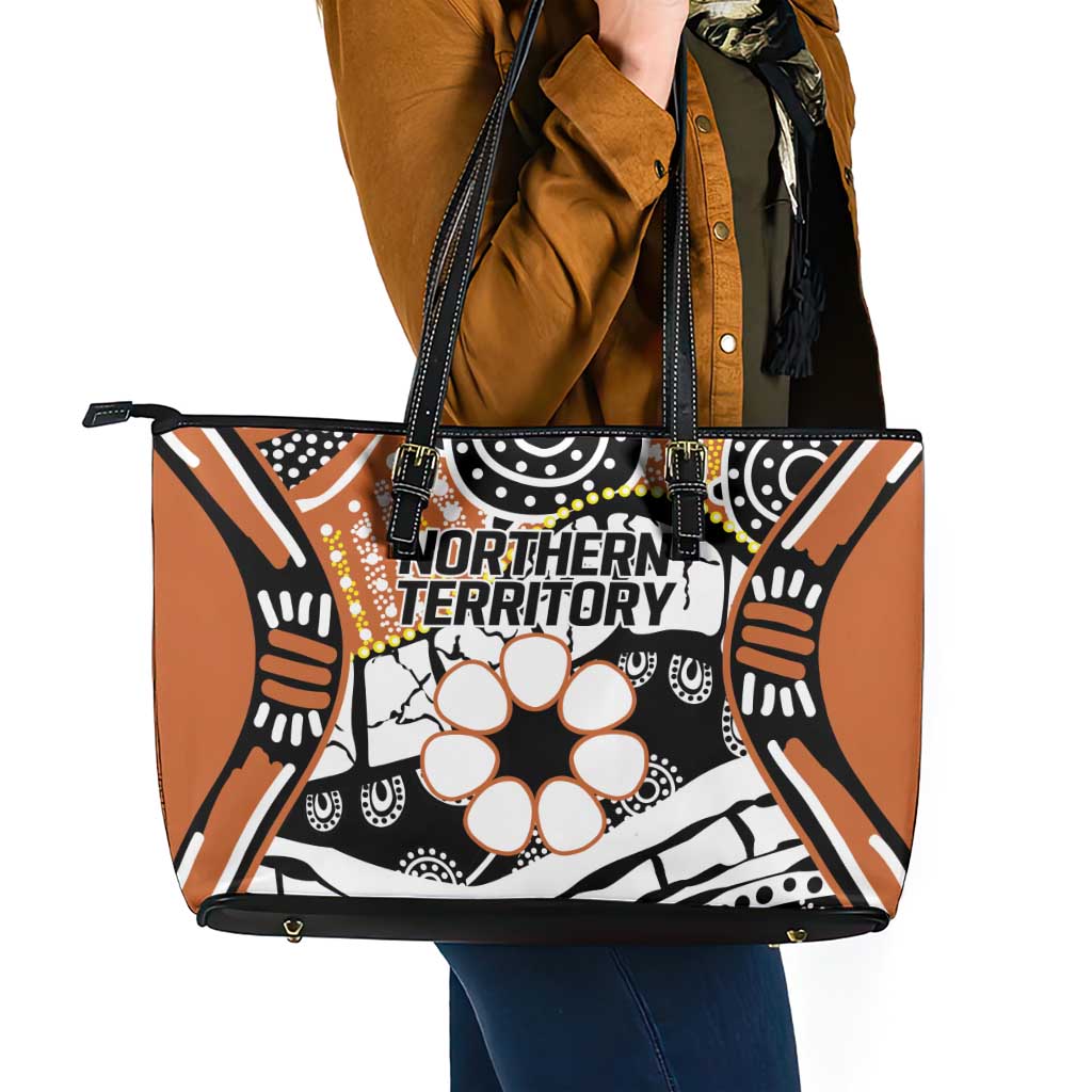 Australian Northern Territory Leather Tote Bag Aboriginal with Sturt's Desert Rose