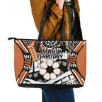 Australian Northern Territory Leather Tote Bag Aboriginal with Sturt's Desert Rose