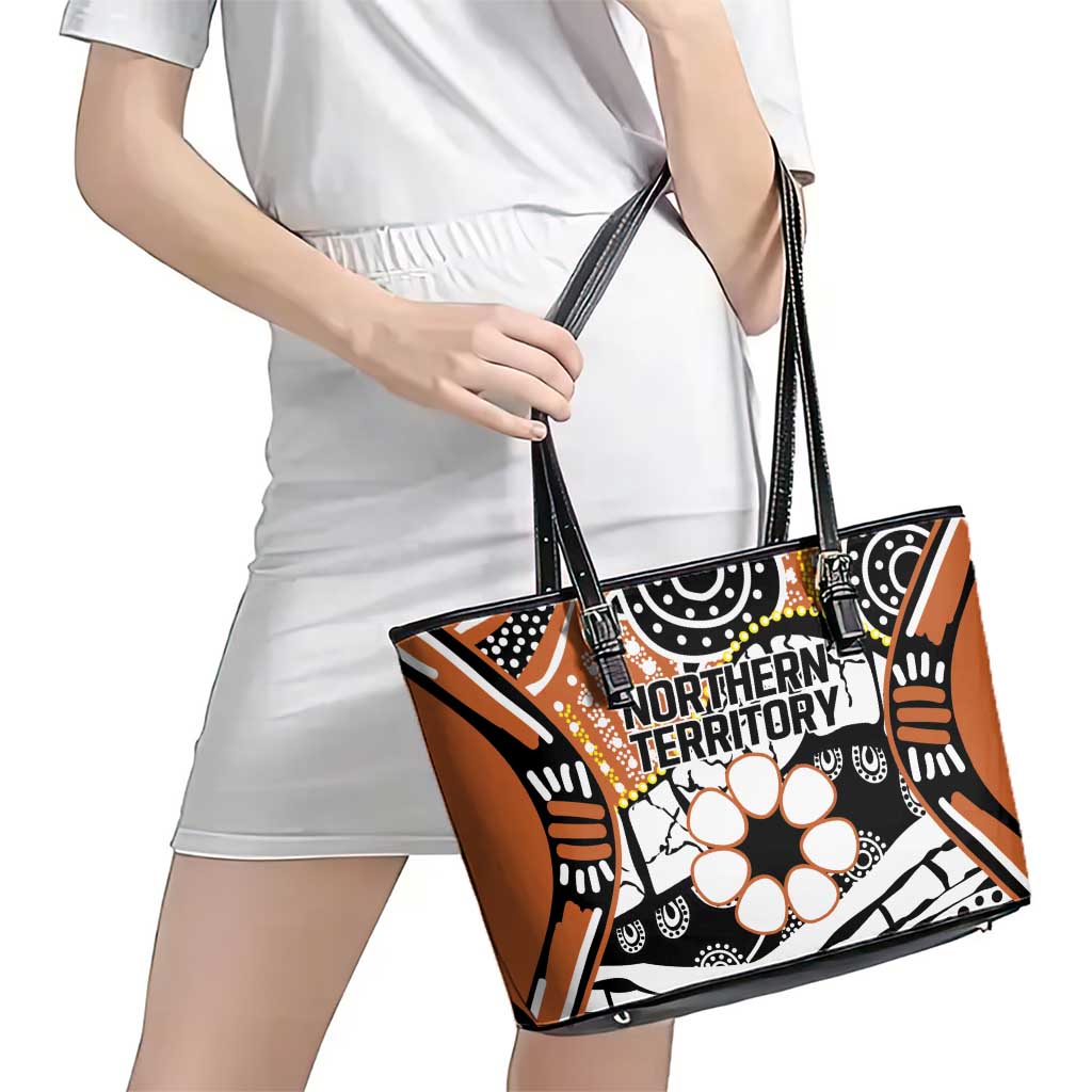 Australian Northern Territory Leather Tote Bag Aboriginal with Sturt's Desert Rose