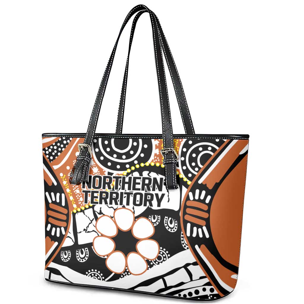 Australian Northern Territory Leather Tote Bag Aboriginal with Sturt's Desert Rose